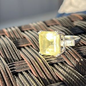 Vintage Yellow Emerald Cut CZ  Ring in Sterling